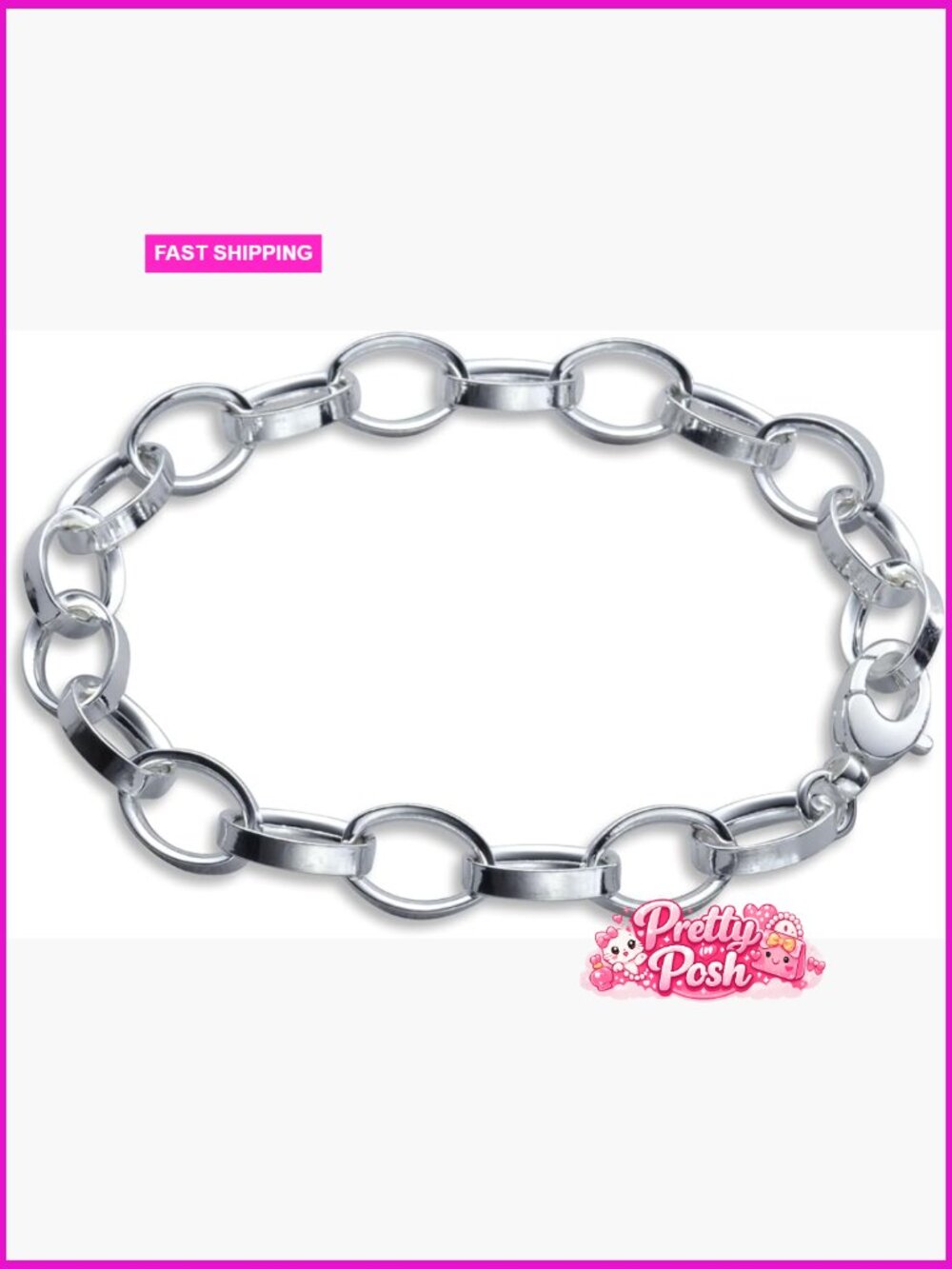 Charm Bracelet in Sterling Silver, Rhodium Plated, Lobster Claw Clasp